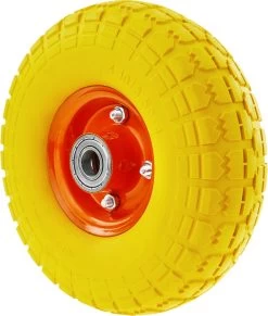 PrimeMatik - Roue De Brouette Massief Jaune 120 Kg 10x3.5" 254x89 Mm. Courroie De Rechange Pour Plate-forme De Transport Et Chariots -Outils de jardinage professionnels 1017x1200 2