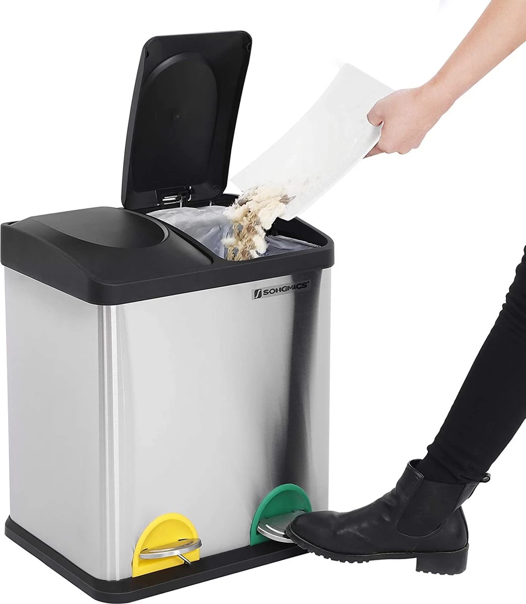 ZAZA Home & Office Poubelle 30 Litres, Tri Des Déchets, 2 X 15 Litres, Poubelle, Poubelle à Pédale Avec Poubelles Intérieures, Pédales Colorées, Système De Séparation Des Déchets Pour La Cuisine, Argent-noir 16 ZAZA Home & Office Poubelle 30 Litres, Tri Des Déchets, 2 X 15 Litres, Poubelle, Poubelle à Pédale Avec Poubelles Intérieures, Pédales Colorées, Système De Séparation Des Déchets Pour La Cuisine, Argent-noir – Image 14