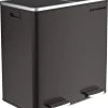 SONGMICS Poubelle Avec 2 Compartiments, 2 X 30 L, Poubelle, Poubelle à Pédale En Métal, Poubelle Intérieure En Plastique, Fermeture Amortie, Hermétique, Noir