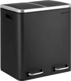 Songmics Poubelle Pour La Cuisine, 30L, Tri Des Déchets, Poubelle En Métal, Poubelle à Pédale Avec Bacs Intérieurs Et Poignées, Système De Tri Des Déchets, 2 X 15 Litres, Softclose, Hermétique, Gris Fumée -Outils de jardinage professionnels 1057x1200