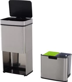HOMCOM Poubelle Système De Séparation Des Déchets Poubelle Avec Capteur 72 L 3 Compartiments Acier Inoxydable Argent 851-018 -Outils de jardinage professionnels 1064x1200