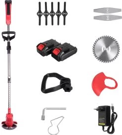 Wolike Coupe-herbe - Machine à Gazon Pivotante - Tondeuse à Gazon Pliable - Coupe- Coupe-herbe - Électrique Sans Fil Rechargeable - Poignée Réglable - Avec 2 Piles - Pour Tondre La Pelouse De Jardin - Rouge -Outils de jardinage professionnels 1089x1200