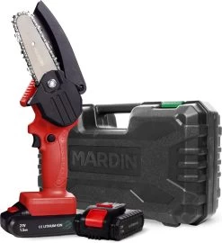 Foumt Mini Tronçonneuse MK-1 - Scie à élaguer - Tronçonneuse - Tronçonneuse électrique - Étui Inclus - Batterie Extra - Rouge