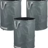 Lot De 3 Sacs Poubelles De Jardin Relaxdays - Sac à Feuilles Pop-up - 160 L - Sac De Jardin - 3 Anses - Gris