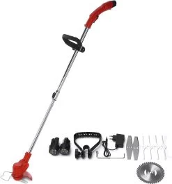 Tondeuse à Gazon DrillPro - Coupe- Coupe-herbe électriques - Tondeuse à Gazon - Tondeuse à Gazon - Sans Fil - Poignée Réglable - Avec 2 Piles Et Chargeur - Pour Tailler La Pelouse De Jardin - Rouge