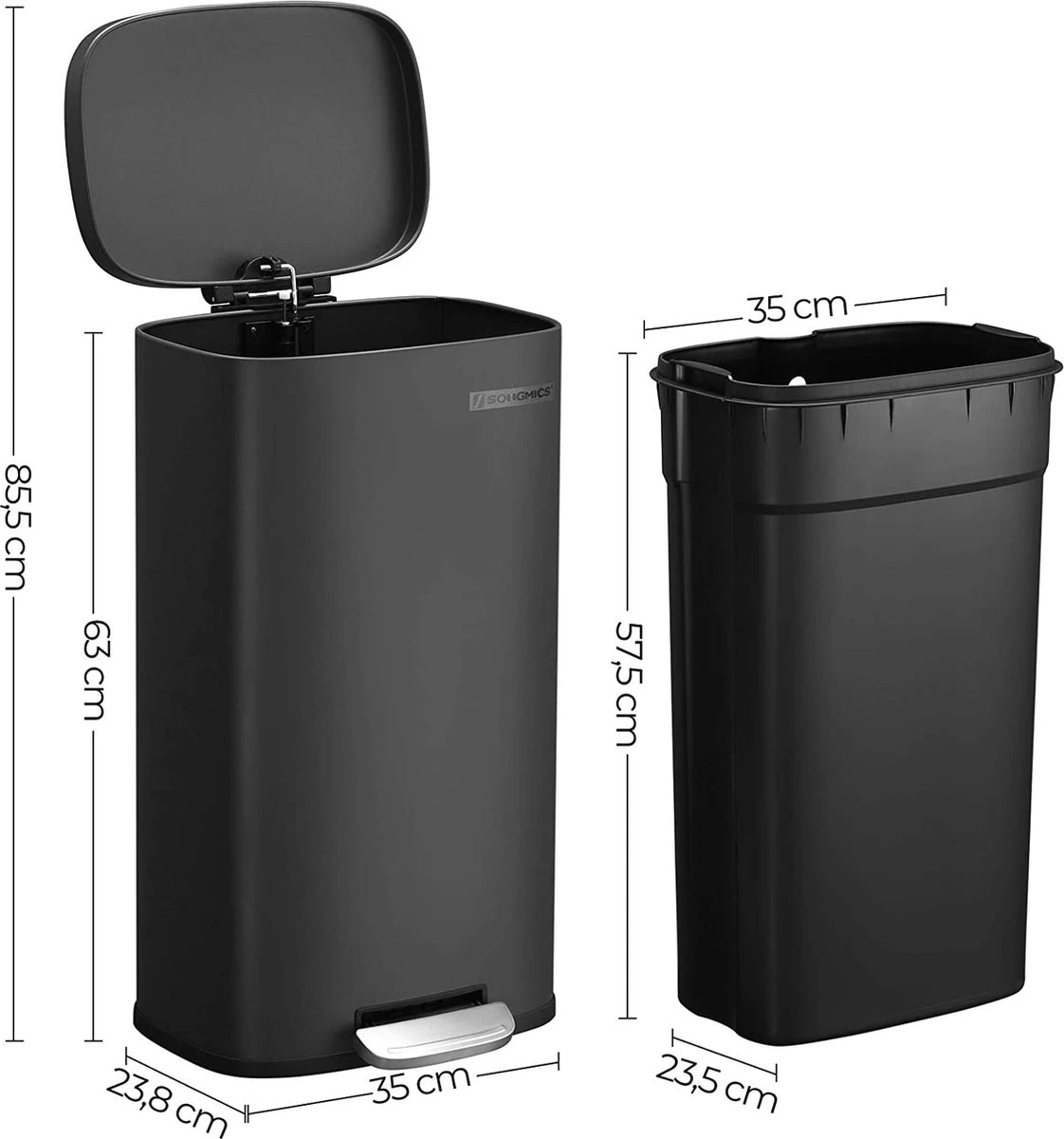 Prullenbak - Poubelle Poubelle Pour La Cuisine, Poubelle De 30 L Avec Pédale, Poubelle à Pédale Avec Bac Intérieur En Plastique, Couvercle à Charnière, Fermeture Amortie, Anti-odeurs Et Hygiénique, Noir 7 Prullenbak - Poubelle Poubelle Pour La Cuisine, Poubelle De 30 L Avec Pédale, Poubelle à Pédale Avec Bac Intérieur En Plastique, Couvercle à Charnière, Fermeture Amortie, Anti-odeurs Et Hygiénique, Noir – Image 5