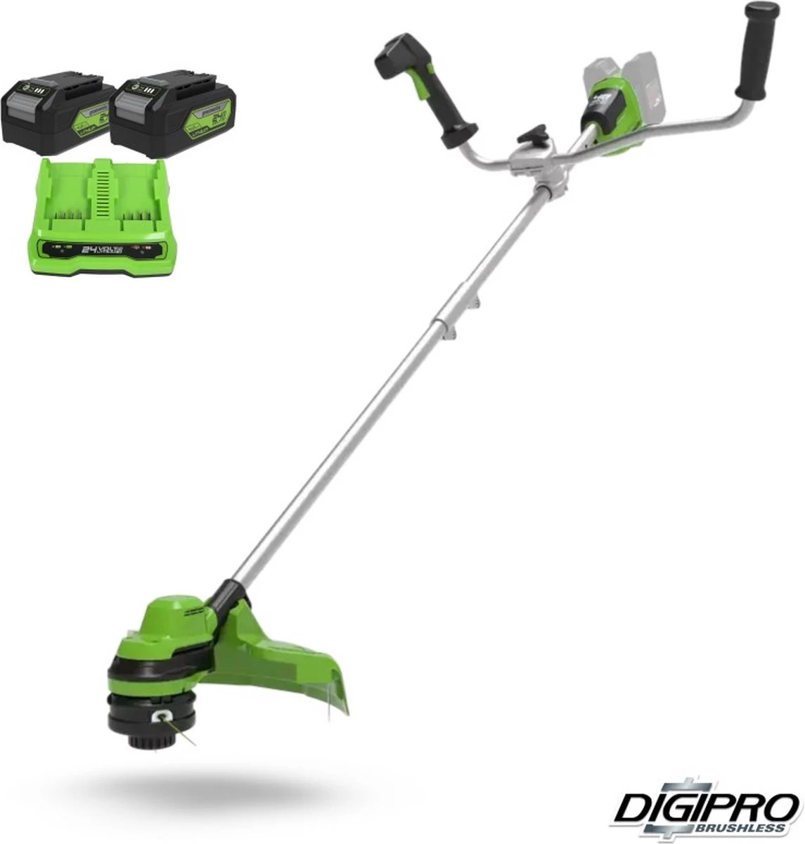 Débroussailleuse Greenworks Trimmer Digipro 2 X 24 Volts Avec Batterie 2 X 4a Et Chargeur Double GD24X2BCBK4X