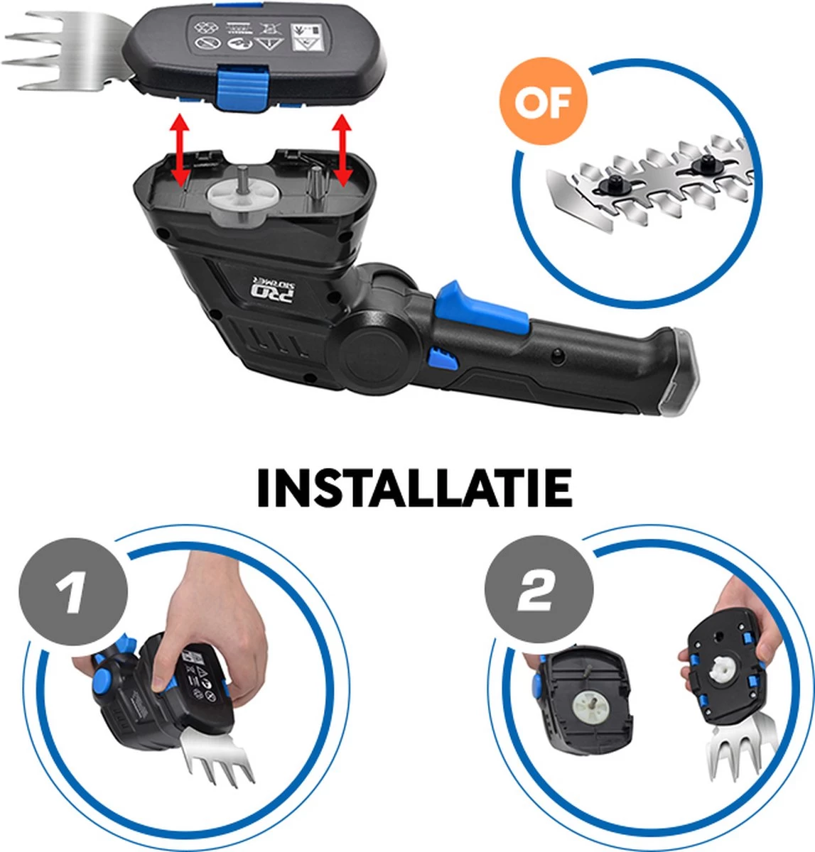 FlowShop - Taille-haie Multifonction 2-en-1 - Taille-haie électrique - Tondeuse à Gazon Sans Fil - Sécateur - Outils De Jardin - Batterie 2000mAh - Blauw 4 FlowShop - Taille-haie Multifonction 2-en-1 - Taille-haie électrique - Tondeuse à Gazon Sans Fil - Sécateur - Outils De Jardin - Batterie 2000mAh - Blauw – Image 2