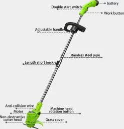 Tondeuse à Gazon Drillpro - Tondeuses à Tondeuses à Gazon - Électrique Portable - 450W 12V - Avec Poignée Réglable Et 2 Piles - Vert -Outils de jardinage professionnels 1154x1200 2