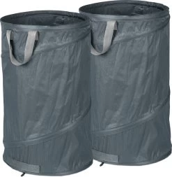 Relaxdays Pop Up Sac à Déchets De Jardin - Lot De 2 - Sac De Jardin 120 L - Sac à Mauvaises Herbes Pliable - Gris