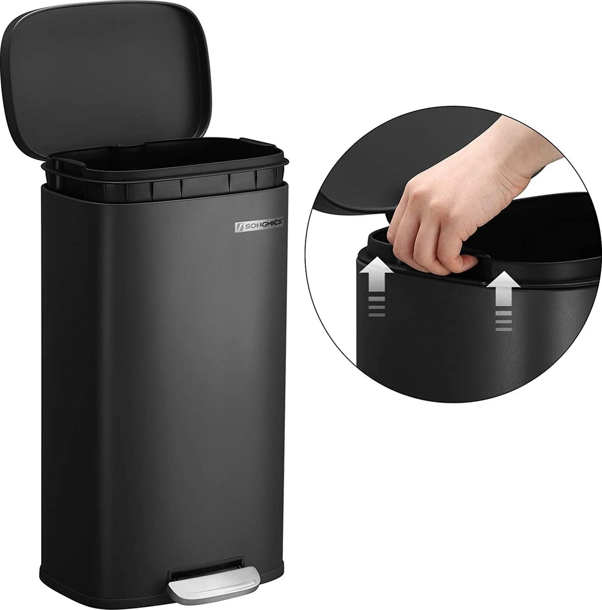 Prullenbak - Poubelle Poubelle Pour La Cuisine, Poubelle De 30 L Avec Pédale, Poubelle à Pédale Avec Bac Intérieur En Plastique, Couvercle à Charnière, Fermeture Amortie, Anti-odeurs Et Hygiénique, Noir 3 Prullenbak - Poubelle Poubelle Pour La Cuisine, Poubelle De 30 L Avec Pédale, Poubelle à Pédale Avec Bac Intérieur En Plastique, Couvercle à Charnière, Fermeture Amortie, Anti-odeurs Et Hygiénique, Noir