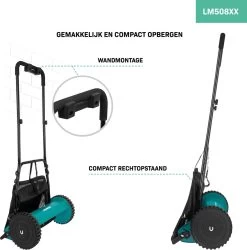 Tondeuse à Rouleau VONROC - Tondeuse à Main - 400 Mm - 4 Hauteurs De Coupe Réglables (15-25-31-35 Mm) Avec Support Mural Et Sac De Ramassage -Outils de jardinage professionnels 1185x1200 2