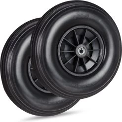 Relaxdays 2x Roue De Brouette 4.00-6 - Caoutchouc Intégral - Roue De Secours Anti-crevaison - Complète - Adaptateurs