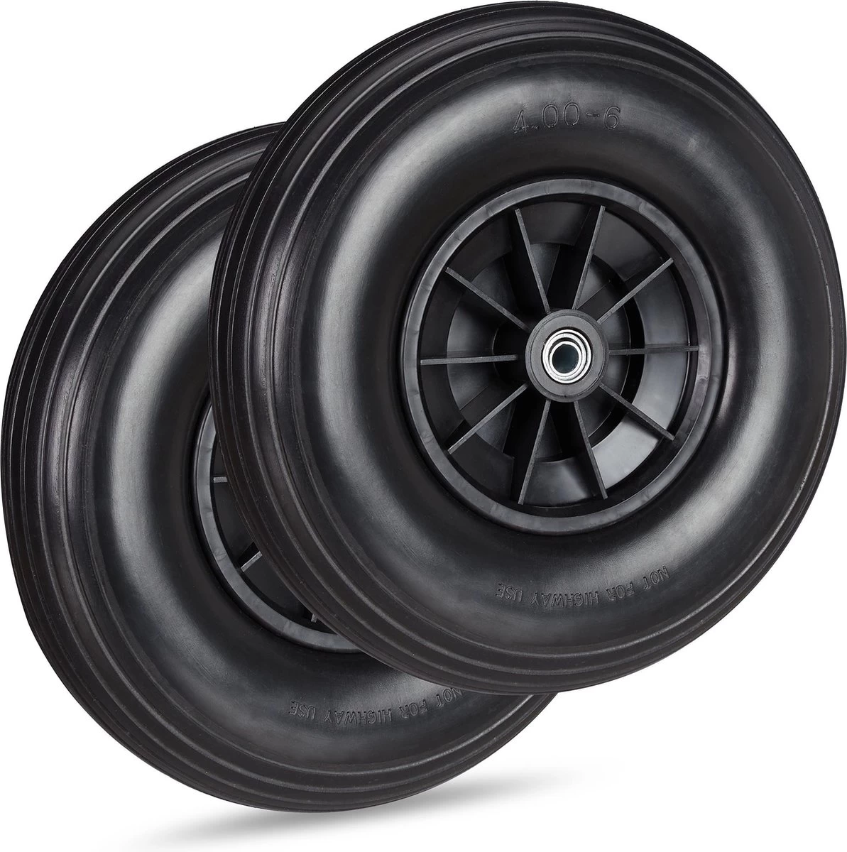 Relaxdays 2x Roue De Brouette 4.00-6 - Caoutchouc Intégral - Roue De Secours Anti-crevaison - Complète - Adaptateurs 3 Relaxdays 2x Roue De Brouette 4.00-6 - Caoutchouc Intégral - Roue De Secours Anti-crevaison - Complète - Adaptateurs