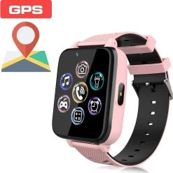 Cadeau FĂTE DES PĂRES - Cadeaux Papa - Smartwatch Avec GPS Pour Enfants, Montre TĂ©lĂ©phone Pour Filles Et Garçons, Ă©cran Tactile Avec Lecteur De Musique, Jeux, Appareil Photo, Lampe De Poche Et RĂ©veil, Smartwatch Pour