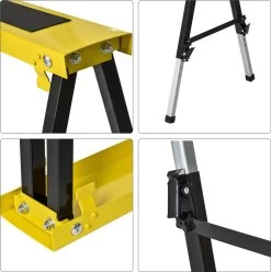 HOMCOM Sawhorse Lot De 2 Tréteaux Pliants Workhorse Acier Anti-dérapant Jaune B40-026 -Outils de jardinage professionnels 1194x1200 1