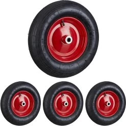Relaxdays 4x Roue De Brouette 4.80 4.00-8 - Pneu De Secours Pneu Pneumatique - Jante En Acier - Pneu En Caoutchouc