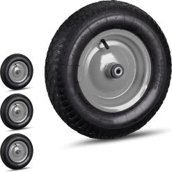 Relaxdays 4x Roue De Brouette 4.80 4.00-8 - Pneumatique - Roue De Secours Avec Adaptateurs - Noir-gris