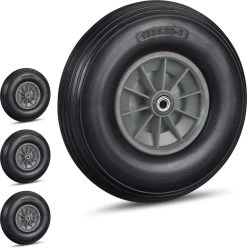 Relaxdays 4x Roue De Brouette 4.00-6 - Caoutchouc Intégral - Roue De Secours Anti-crevaison - Complète - Adaptateurs