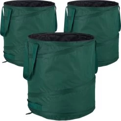Relaxdays Sac Poubelle De Jardin Pop Up - Lot De 3 - 60 L - Sac De Jardin Robuste - Sac Poubelle Vert Fermé