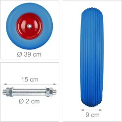 Relaxdays 1 X Roue De Brouette - Roue De Wagon Avec Essieu - Pneu Anti-crevaison Jante Acier Bleu-rouge -Outils de jardinage professionnels 1198x1200 44