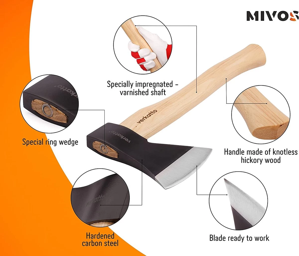 Hache 800 G Avec Manche En Noyer Et Lame En Acier Au Carbone - Hache à Main Pour Jardin Et Forêt - Petite Hache Universelle Compacte - Hache à Fendre Avec Manche En Bois Laqué 5 Hache 800 G Avec Manche En Noyer Et Lame En Acier Au Carbone - Hache à Main Pour Jardin Et Forêt - Petite Hache Universelle Compacte - Hache à Fendre Avec Manche En Bois Laqué – Image 3