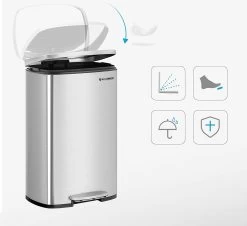 Songmics Poubelle, Poubelle, 50 Litres, Poubelle à Pédale En Acier, Poubelle Intérieure En Plastique, Avec Couvercle à Charnière, Fermeture Amortie, Hermétique, Pour La Cuisine, Argent LTB050E01 -Outils de jardinage professionnels 1200x1098 2