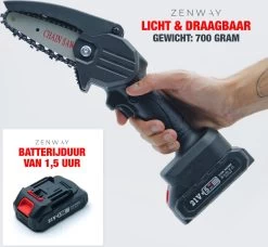 Zenway - Mini Tronçonneuse - Scie à élaguer - Tronçonneuse - Tronçonneuse électrique Avec 2 Piles - Étui Inclus - 1 Pile Extra - Zwart -Outils de jardinage professionnels 1200x1107