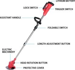 Wolike Coupe-herbe - Machine à Gazon Pivotante - Tondeuse à Gazon Pliable - Coupe- Coupe-herbe - Électrique Sans Fil Rechargeable - Poignée Réglable - Avec 2 Piles - Pour Tondre La Pelouse De Jardin - Rouge -Outils de jardinage professionnels 1200x1114 3