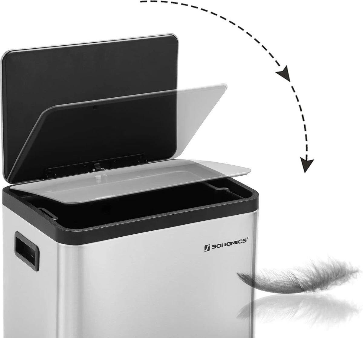 Songmics Poubelle, Poubelle De 45 Litres Avec Pédale, Récipient Extérieur En Acier Inoxydable, Avec Poubelle Intérieure Et Couvercle En Plastique, Fermeture Amortie, Anti-empreintes Digitales, Pour La Cuisine, Argent LTB007E01 8 Songmics Poubelle, Poubelle De 45 Litres Avec Pédale, Récipient Extérieur En Acier Inoxydable, Avec Poubelle Intérieure Et Couvercle En Plastique, Fermeture Amortie, Anti-empreintes Digitales, Pour La Cuisine, Argent LTB007E01 – Image 6