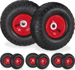 Relaxdays 8x Roue De Diable 260x85 - Roue De Charrette à Bras - Pneu Pneumatique - Roue De Secours - Noir/rouge