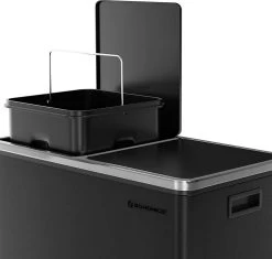 SONGMICS Poubelle Avec 2 Compartiments, 2 X 30 L, Poubelle, Poubelle à Pédale En Métal, Poubelle Intérieure En Plastique, Fermeture Amortie, Hermétique, Noir -Outils de jardinage professionnels 1200x1141 3