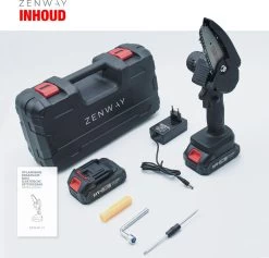 Zenway - Mini Tronçonneuse - Scie à élaguer - Tronçonneuse - Tronçonneuse électrique Avec 2 Piles - Étui Inclus - 1 Pile Extra - Zwart -Outils de jardinage professionnels 1200x1151 1