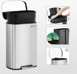 Songmics Poubelle, Poubelle, 50 Litres, Poubelle à Pédale En Acier, Poubelle Intérieure En Plastique, Avec Couvercle à Charnière, Fermeture Amortie, Hermétique, Pour La Cuisine, Argent LTB050E01 -Outils de jardinage professionnels 1200x1151 5