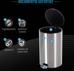 HOMCOM Prullenbak Poubelle Poubelle à Pédale Poubelle Intérieure 20 L Fermeture Amortie Inox PP Soft -Outils de jardinage professionnels 1200x1152 7