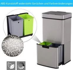 HOMCOM Poubelle Système De Séparation Des Déchets Poubelle Avec Capteur 72 L 3 Compartiments Acier Inoxydable Argent 851-018 -Outils de jardinage professionnels 1200x1153 2