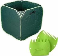 Nature Sac à Déchets De Jardin Vert Pliable 290 Litres Avec Un Jeu De Râteaux à Feuilles / Pinces à Déchets De Jardin - Jardinage