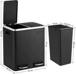 Songmics Poubelle Pour La Cuisine, 30L, Tri Des Déchets, Poubelle En Métal, Poubelle à Pédale Avec Bacs Intérieurs Et Poignées, Système De Tri Des Déchets, 2 X 15 Litres, Softclose, Hermétique, Gris Fumée -Outils de jardinage professionnels 1200x1161 7
