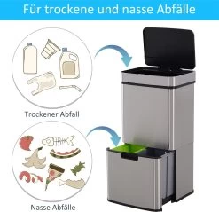 HOMCOM Poubelle Système De Séparation Des Déchets Poubelle Avec Capteur 72 L 3 Compartiments Acier Inoxydable Argent 851-018 -Outils de jardinage professionnels 1200x1162 2