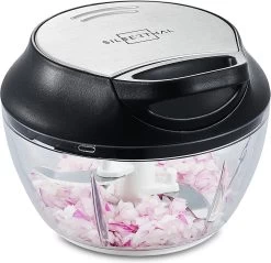 Coupe-oignons SILBERTHAL - Hachoir Manuel à 3 Lames En Acier Japonais - Multi-hachoir Avec Câble Pour Oignons, Herbes, Noix, Crème 500 Ml Va Au Lave-vaisselle