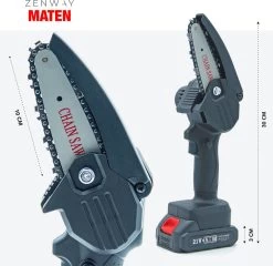 Zenway - Mini Tronçonneuse - Scie à élaguer - Tronçonneuse - Tronçonneuse électrique Avec 2 Piles - Étui Inclus - 1 Pile Extra - Zwart -Outils de jardinage professionnels 1200x1167 2