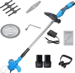 Tondeuse à Gazon Drillpro - Tondeuses à Tondeuses à Gazon - Électrique Portable - 450W 12V - Avec Poignée Réglable Et 2 Piles - Blauw