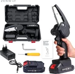 Zenway - Mini Tronçonneuse - Scie à élaguer - Tronçonneuse - Tronçonneuse électrique Avec 2 Piles - Étui Inclus - 1 Pile Extra - Zwart -Outils de jardinage professionnels 1200x1193 3