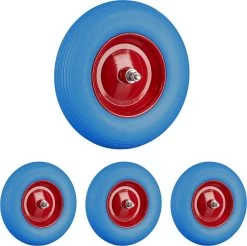 Relaxdays 4x Roue De Brouette Caoutchouc - Roue De Wagon Avec Essieu - Pneu Anti-crevaison Jante Acier Bleu