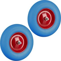 Relaxdays 2x Roue De Brouette Caoutchouc - Roue De Wagon Avec Essieu - Pneu Anti-crevaison Jante Acier Bleu