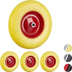 Relaxdays 4 X Roue De Brouette 4.80 4.00-8 - Roue De Secours - Pneu En Caoutchouc - Roue De Diable - Jaune