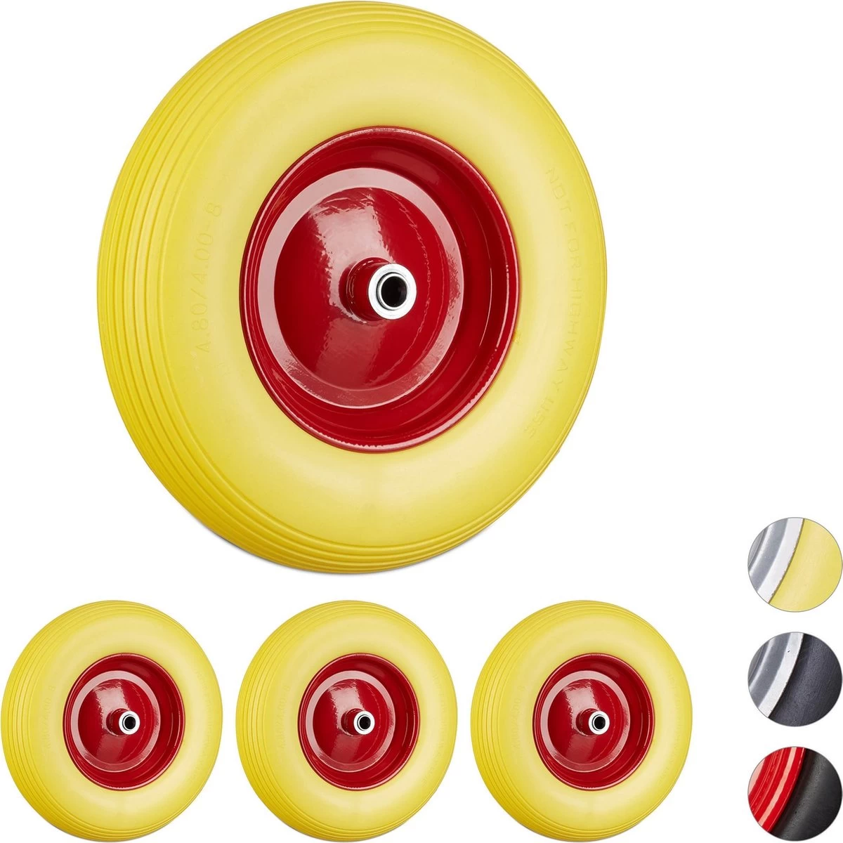 Relaxdays 4 X Roue De Brouette 4.80 4.00-8 - Roue De Secours - Pneu En Caoutchouc - Roue De Diable - Jaune