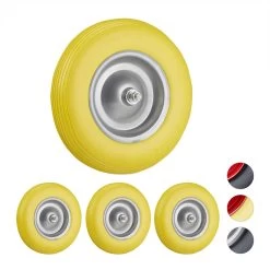 Relaxdays 4x Caoutchouc De Roue De Brouette - Roue De Chariot Avec Essieu - Jante En Acier De Pneu Anti-crevaison