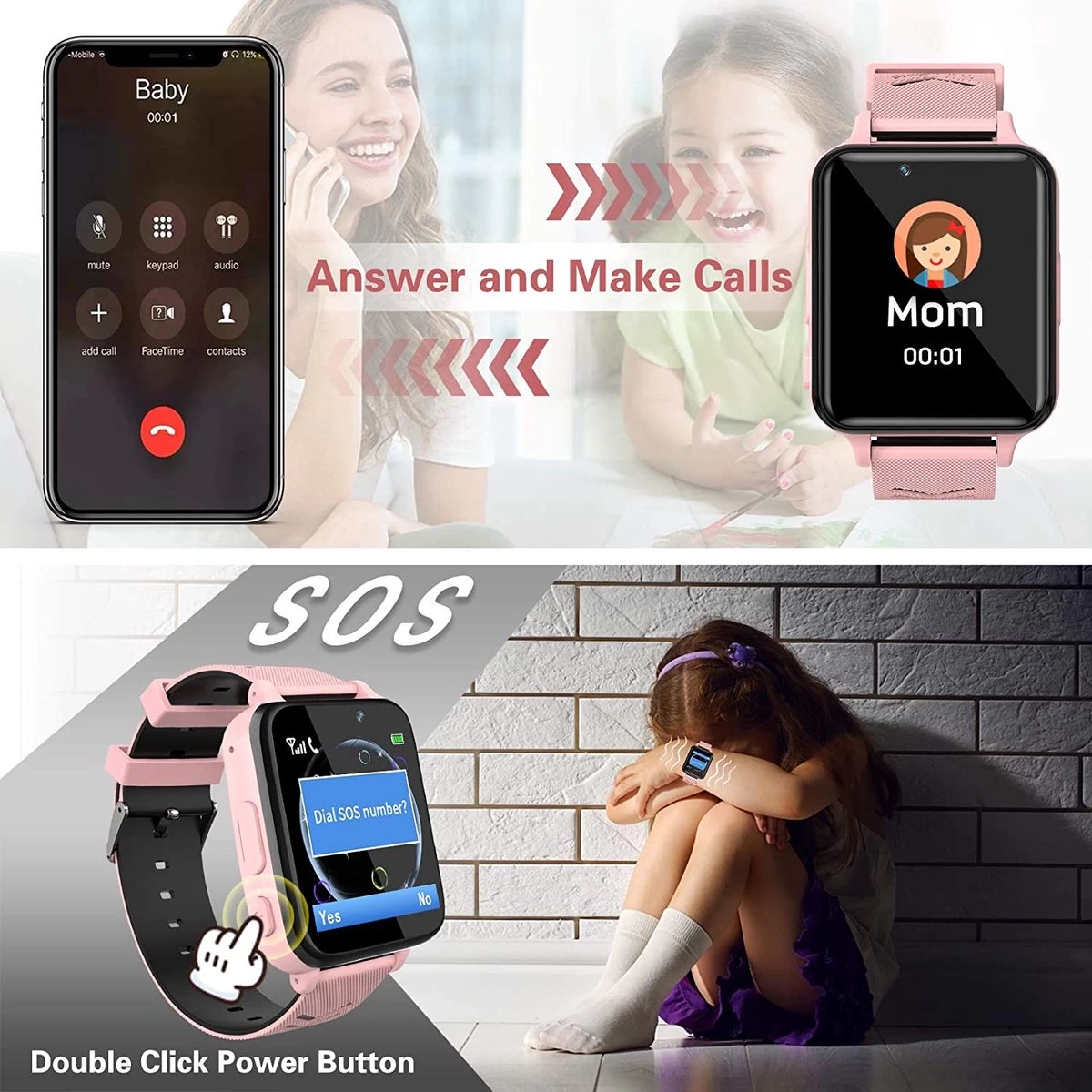 Cadeau FÊTE DES PÈRES - Cadeaux Papa - Montre GPS Enfant ROSE - Avec Appareil Photo Et Téléphone - Tracker Gps Enfants Chat Et Vélo - IP68 Étanche 2G Enfants Smart Watch Compatible Avec IOS Android, 8 Cadeau FÊTE DES PÈRES - Cadeaux Papa - Montre GPS Enfant ROSE - Avec Appareil Photo Et Téléphone - Tracker Gps Enfants Chat Et Vélo - IP68 Étanche 2G Enfants Smart Watch Compatible Avec IOS Android, – Image 6