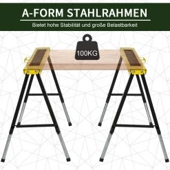 HOMCOM Sawhorse Lot De 2 Tréteaux Pliants Workhorse Acier Anti-dérapant Jaune B40-026 -Outils de jardinage professionnels 1200x1200 31